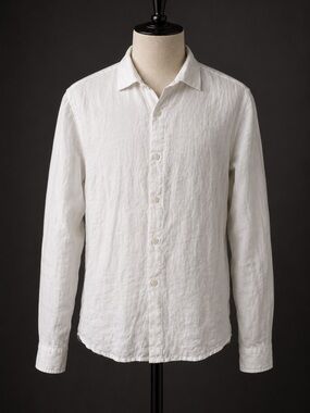 Men's White Linen Button-Down Shirt Breathable Classic Casual Coastal Size Med